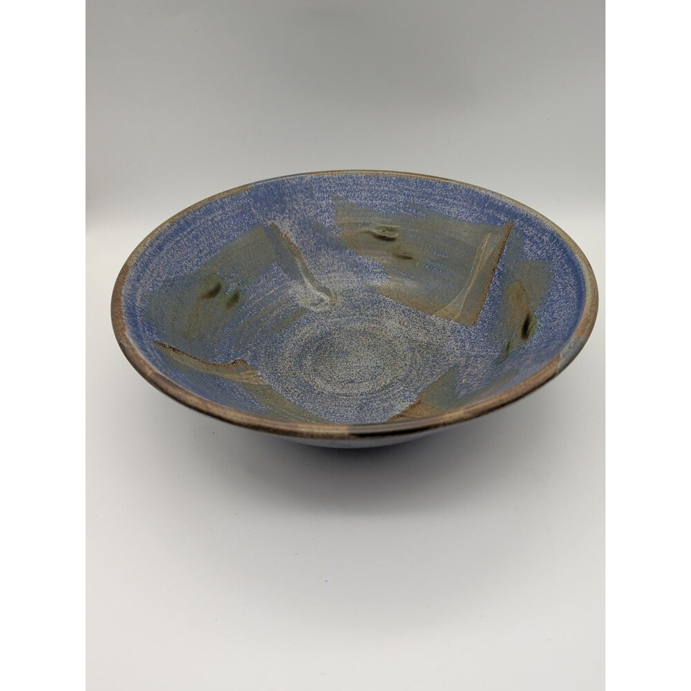 Studio Pottery 13" Centerpiece Serving Bowl Denim Blue Oxide Accents Signed